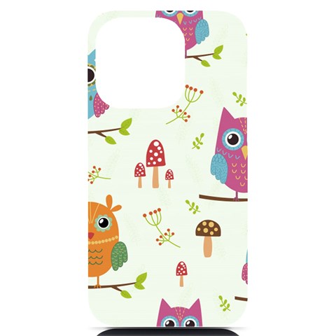 Forest Seamless Pattern With Cute Owls iPhone 14 Pro Black UV Print Case from ArtsNow.com Front