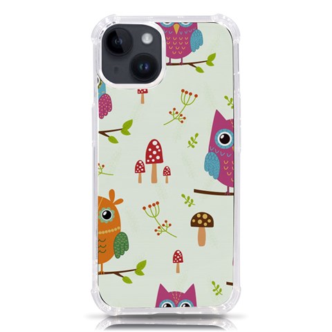 Forest Seamless Pattern With Cute Owls iPhone 14 TPU UV Print Case from ArtsNow.com Front