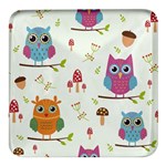 Forest Seamless Pattern With Cute Owls Square Glass Fridge Magnet (4 pack)