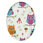 Forest Seamless Pattern With Cute Owls Oval Glass Fridge Magnet (4 pack)