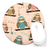 Seamless Pattern Owls Dream Cute Style Pajama Fabric Round Mousepad