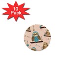 Seamless Pattern Owls Dream Cute Style Pajama Fabric 1  Mini Buttons (10 pack) 