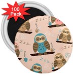 Seamless Pattern Owls Dream Cute Style Pajama Fabric 3  Magnets (100 pack)
