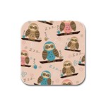 Seamless Pattern Owls Dream Cute Style Pajama Fabric Rubber Square Coaster (4 pack)