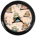 Seamless Pattern Owls Dream Cute Style Pajama Fabric Wall Clock (Black)