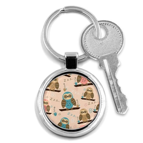 Seamless Pattern Owls Dream Cute Style Pajama Fabric Key Chain (Round) from ArtsNow.com Front