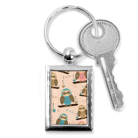 Seamless Pattern Owls Dream Cute Style Pajama Fabric Key Chain (Rectangle) from ArtsNow.com Front