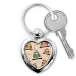 Seamless Pattern Owls Dream Cute Style Pajama Fabric Key Chain (Heart)