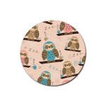 Seamless Pattern Owls Dream Cute Style Pajama Fabric Rubber Round Coaster (4 pack)