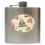Seamless Pattern Owls Dream Cute Style Pajama Fabric Hip Flask (6 oz)