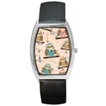 Seamless Pattern Owls Dream Cute Style Pajama Fabric Barrel Style Metal Watch