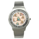 Seamless Pattern Owls Dream Cute Style Pajama Fabric Stainless Steel Watch