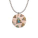 Seamless Pattern Owls Dream Cute Style Pajama Fabric 1  Button Necklace