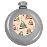 Seamless Pattern Owls Dream Cute Style Pajama Fabric Round Hip Flask (5 oz)