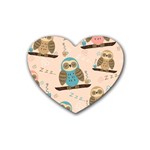 Seamless Pattern Owls Dream Cute Style Pajama Fabric Rubber Heart Coaster (4 pack)