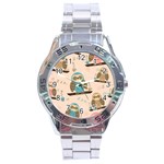 Seamless Pattern Owls Dream Cute Style Pajama Fabric Stainless Steel Analogue Watch