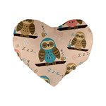 Seamless Pattern Owls Dream Cute Style Pajama Fabric Standard 16  Premium Heart Shape Cushions