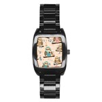 Seamless Pattern Owls Dream Cute Style Pajama Fabric Stainless Steel Barrel Watch