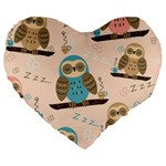 Seamless Pattern Owls Dream Cute Style Pajama Fabric Large 19  Premium Flano Heart Shape Cushions