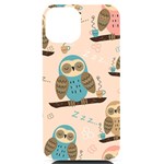 Seamless Pattern Owls Dream Cute Style Pajama Fabric iPhone 14 Black UV Print Case