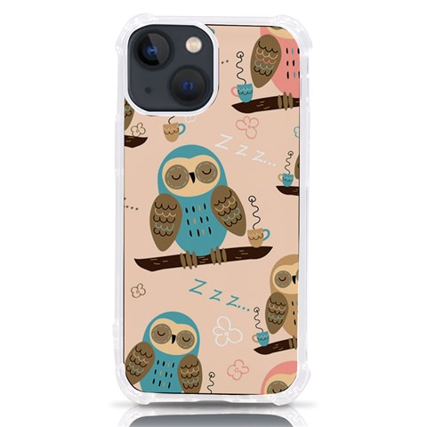 Seamless Pattern Owls Dream Cute Style Pajama Fabric iPhone 13 mini TPU UV Print Case from ArtsNow.com Front