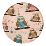 Seamless Pattern Owls Dream Cute Style Pajama Fabric Round Glass Fridge Magnet (4 pack)