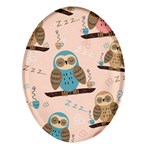 Seamless Pattern Owls Dream Cute Style Pajama Fabric Oval Glass Fridge Magnet (4 pack)