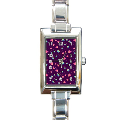 Colorful Stars Hearts Seamless Vector Pattern Rectangle Italian Charm Watch from ArtsNow.com Front