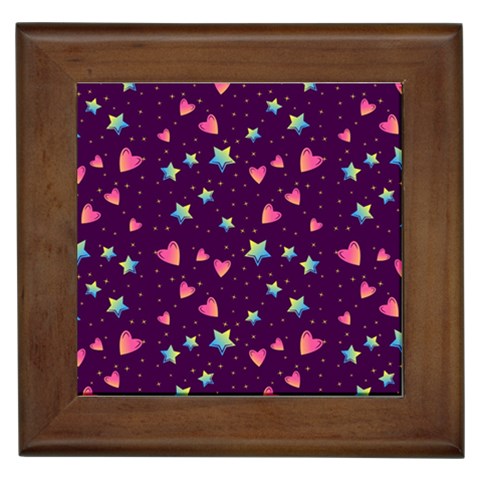 Colorful Stars Hearts Seamless Vector Pattern Framed Tile from ArtsNow.com Front