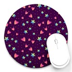 Colorful Stars Hearts Seamless Vector Pattern Round Mousepad