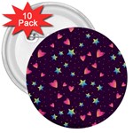 Colorful Stars Hearts Seamless Vector Pattern 3  Buttons (10 pack) 