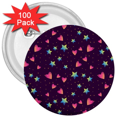 Colorful Stars Hearts Seamless Vector Pattern 3  Buttons (100 pack)  from ArtsNow.com Front