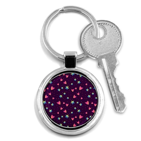 Colorful Stars Hearts Seamless Vector Pattern Key Chain (Round) from ArtsNow.com Front