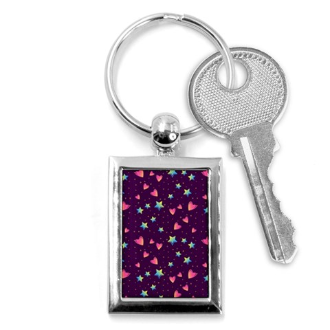 Colorful Stars Hearts Seamless Vector Pattern Key Chain (Rectangle) from ArtsNow.com Front