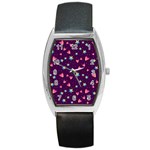 Colorful Stars Hearts Seamless Vector Pattern Barrel Style Metal Watch