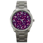 Colorful Stars Hearts Seamless Vector Pattern Sport Metal Watch