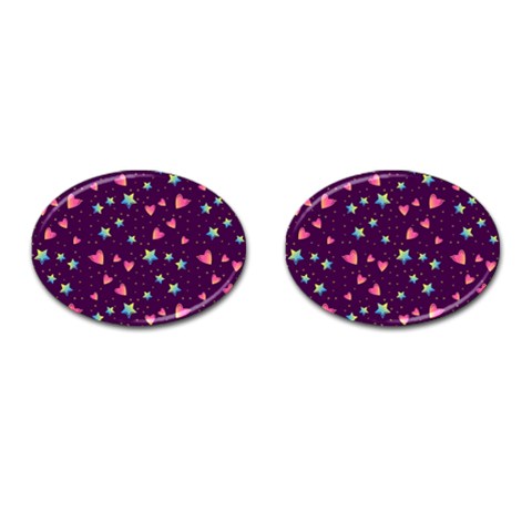 Colorful Stars Hearts Seamless Vector Pattern Cufflinks (Oval) from ArtsNow.com Front(Pair)