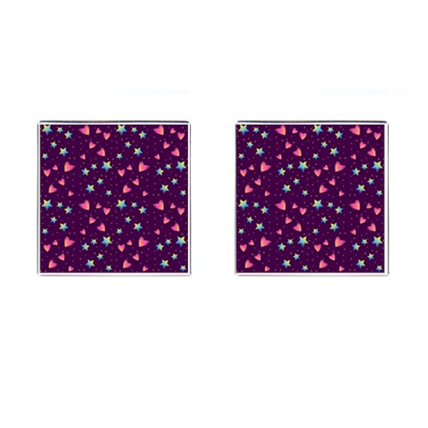 Colorful Stars Hearts Seamless Vector Pattern Cufflinks (Square) from ArtsNow.com Front(Pair)