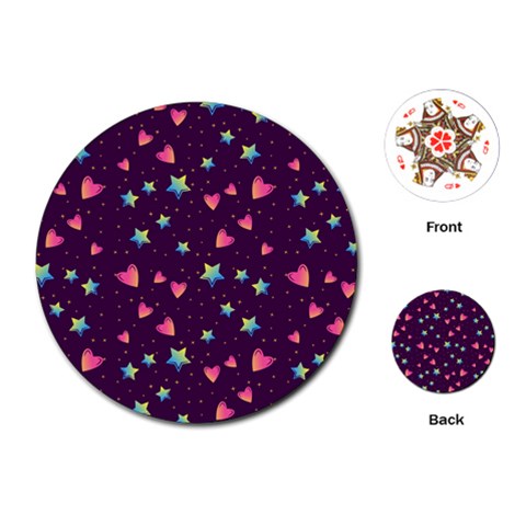 Colorful Stars Hearts Seamless Vector Pattern Playing Cards Single Design (Round) from ArtsNow.com Front