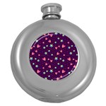 Colorful Stars Hearts Seamless Vector Pattern Round Hip Flask (5 oz)