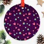Colorful Stars Hearts Seamless Vector Pattern Round Ornament (Two Sides)