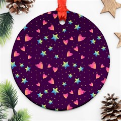 Colorful Stars Hearts Seamless Vector Pattern Round Ornament (Two Sides) from ArtsNow.com Back