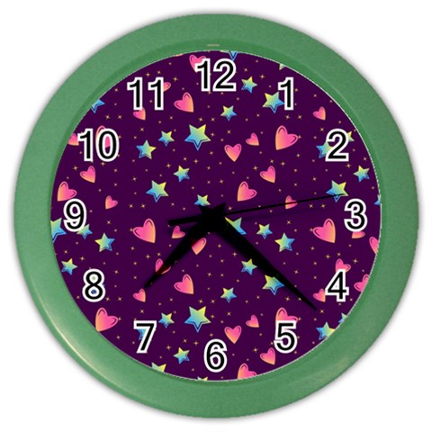 Colorful Stars Hearts Seamless Vector Pattern Color Wall Clock from ArtsNow.com Front