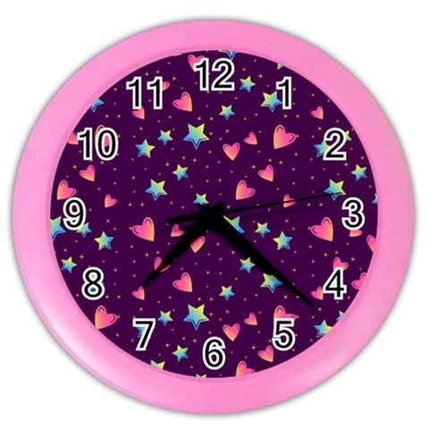 Colorful Stars Hearts Seamless Vector Pattern Color Wall Clock from ArtsNow.com Front