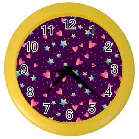 Colorful Stars Hearts Seamless Vector Pattern Color Wall Clock from ArtsNow.com Front