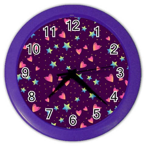 Colorful Stars Hearts Seamless Vector Pattern Color Wall Clock from ArtsNow.com Front