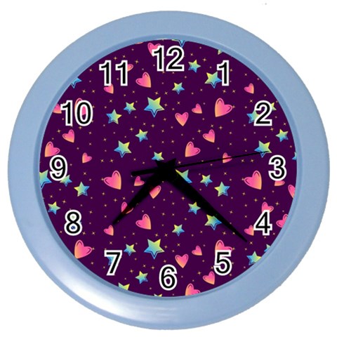 Colorful Stars Hearts Seamless Vector Pattern Color Wall Clock from ArtsNow.com Front