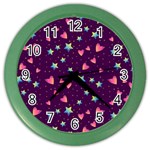 Colorful Stars Hearts Seamless Vector Pattern Color Wall Clock