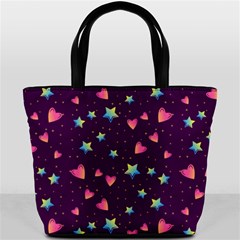 Colorful Stars Hearts Seamless Vector Pattern Bucket Bag from ArtsNow.com Front