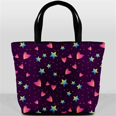 Colorful Stars Hearts Seamless Vector Pattern Bucket Bag from ArtsNow.com Back
